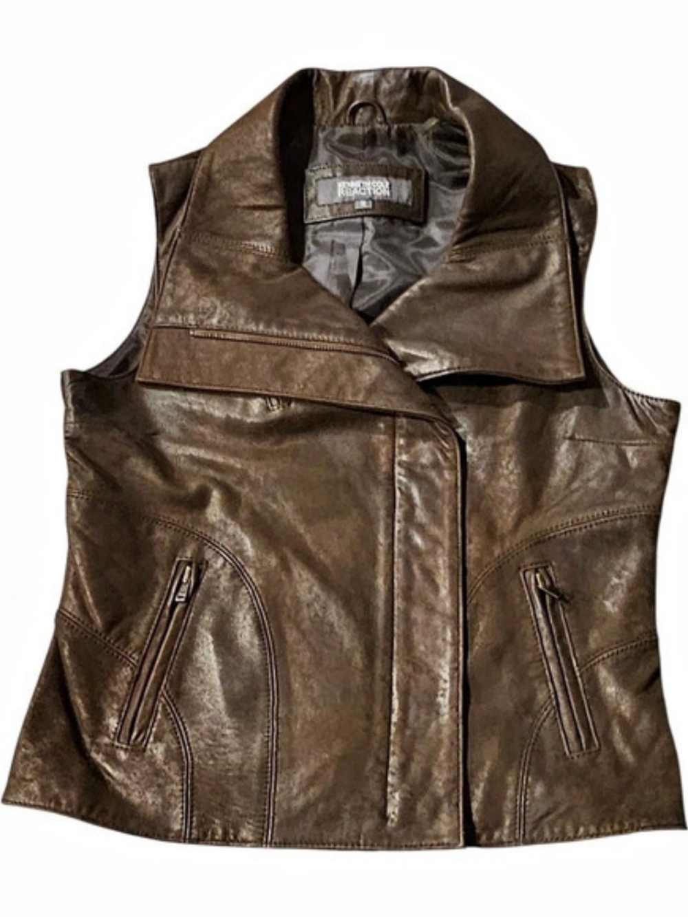 Vintage Kenneth Cole Reaction 100% Genuine Leather Moto Vest Size Medium